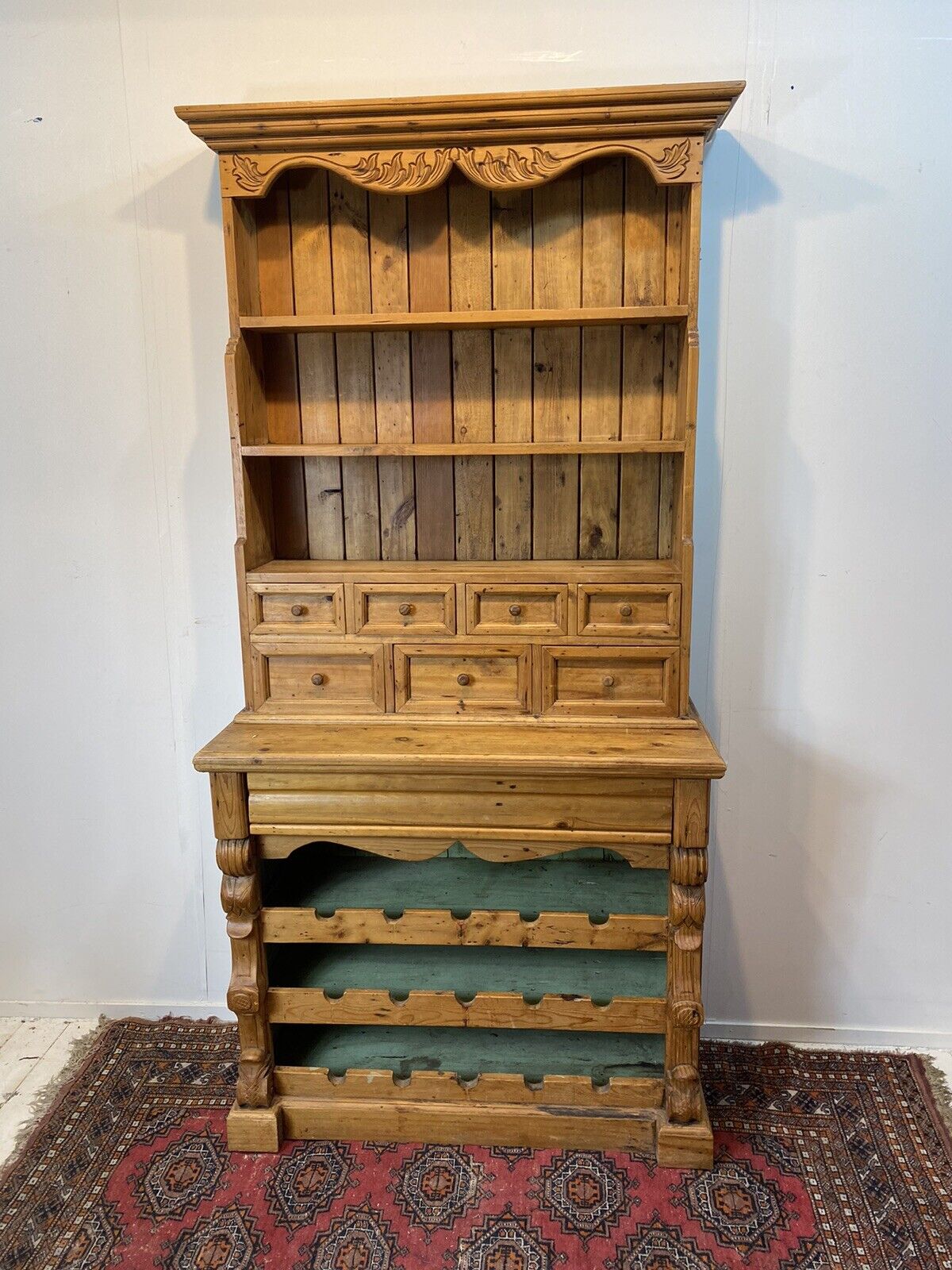 Lovely vintage pine dresser - 15 bottle wine rack